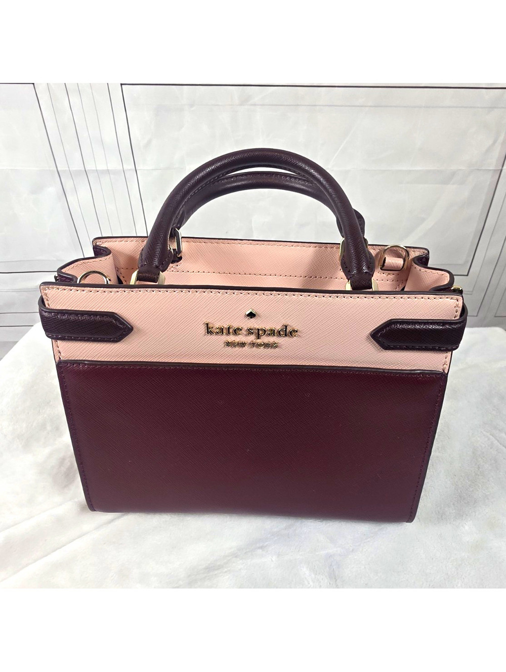 Kate Spade New York Staci Colorblock Medium Satchel in Burgundy Pink